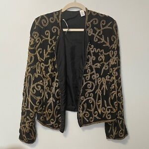Lord & Taylor Vintage 100% silk Beaded Black and Gold Embroidered Jacket